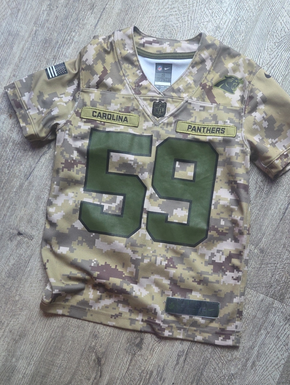 Nike Kids Carolina Panthers Camo Jersey in Olive & Tan
